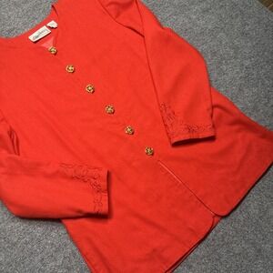 Oleg Cassini 100% Silk Blazer Jacket Red Gold Button‎ Embroidered Long Sleeve 12